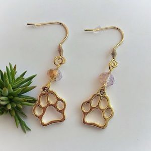 Clearance Sale Gold plated dog paw hook dangle earrings champagne beads pets